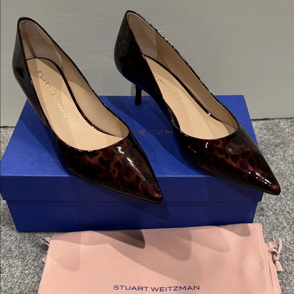 Stuart Weitzman “Stuart Power 50” Patent Pumps Brown in tortoise-print leather - Picture 1 of 8